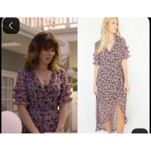 Lost and Wander Floral Print Wrap Maxi Dress Ruffled Flutter Sleeve NWT‎ medium